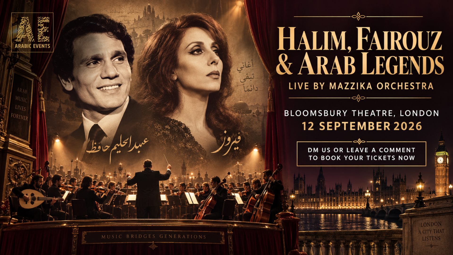Mazzika Orchestra live tribute to Halim, Fairouz and Arab legends at Bloomsbury Theatre, London